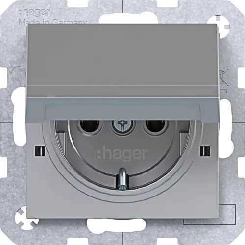 Hager Berker WAS1112TA wandcontactdoos randaarde met vergrendelbaar klapdeksel A1/A8/C1/C8 titaan mat