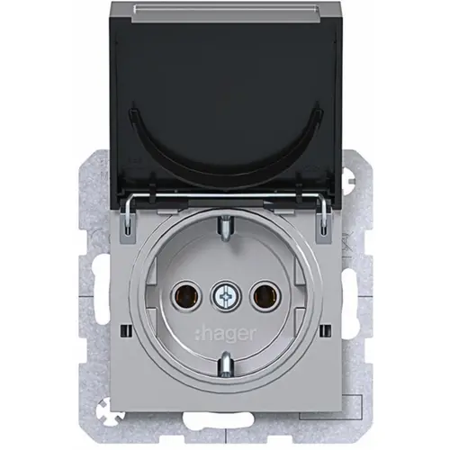 Hager Berker WAS1112TA wandcontactdoos randaarde met vergrendelbaar klapdeksel A1/A8/C1/C8 titaan mat