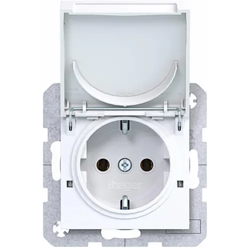 Hager Berker WAS1112WG wandcontactdoos randaarde met vergrendelbaar klapdeksel A1/A8/C1/C8 lichtwit glans