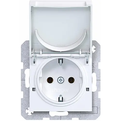 Hager Berker WAS1112WM wandcontactdoos randaarde met vergrendelbaar klapdeksel A1/A8/C1/C8 lichtwit mat