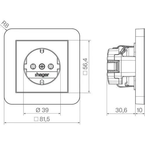 Hager Berker WAS1121BM wandcontactdoos randaarde voor afzonderlijke montage C1 nachtzwart mat