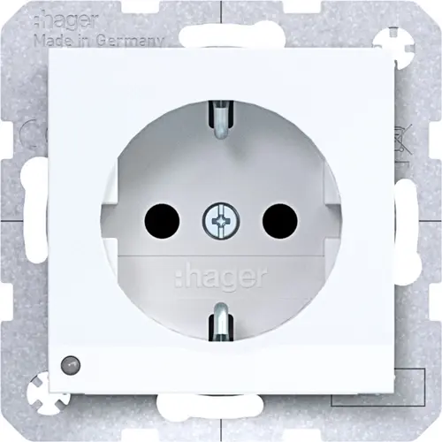 Hager Berker WAS1462WG wandcontactdoos randaarde Safety Plus met LED-orientatielicht A1/A8/C1/C8 lichtwit glans