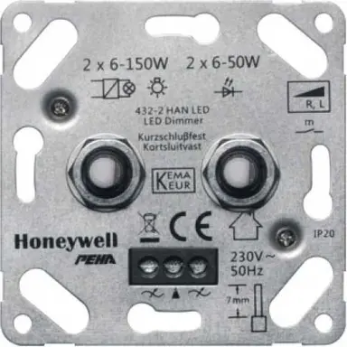 PEHA 432-2 HAN LED O.A. LED-dimmer serie draai/drukknop duo 2x 6-150W OP=OP