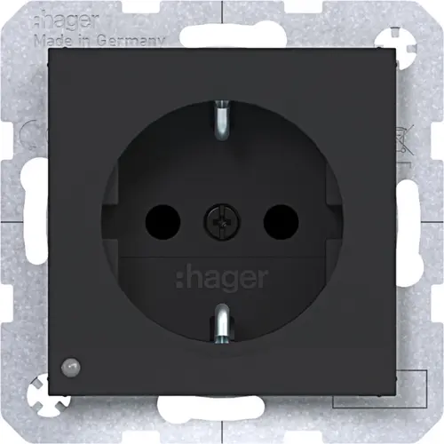 Hager Berker WAS1462BM wandcontactdoos randaarde Safety Plus met LED-orientatielicht A1/A8/C1/C8 nachtzwart mat