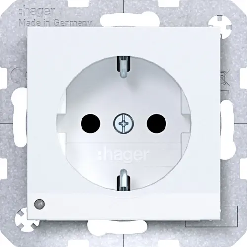 Hager Berker WAS1462WM wandcontactdoos randaarde Safety Plus met LED-orientatielicht A1/A8/C1/C8 lichtwit mat