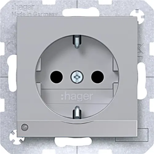 Hager Berker WAS1462TA wandcontactdoos randaarde Safety Plus met LED-orientatielicht A1/A8/C1/C8 titaan mat