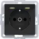 Hager Berker WAS4055BG wandcontactdoos randaarde met 2x USB-C A1/A8/C1/C8 nachtzwart glans