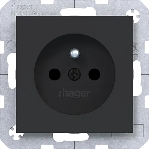 Hager Berker WAS1600BM wandcontactdoos penaarde Safety Plus A1/A8/C1/C8 nachtzwart mat