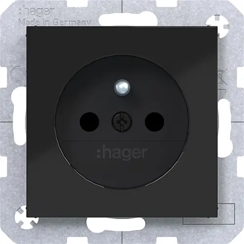Hager Berker WAS1600BG wandcontactdoos penaarde Safety Plus A1/A8/C1/C8 nachtzwart glans