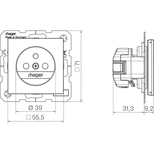Hager Berker WAS1600BG wandcontactdoos penaarde Safety Plus A1/A8/C1/C8 nachtzwart glans