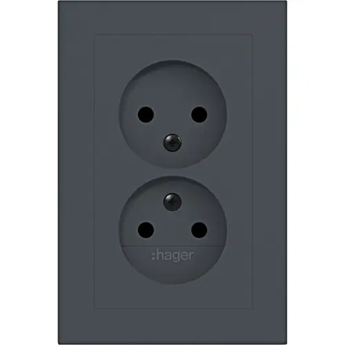 Hager Berker WAS5470AT wandcontactdoos 2-voudig zonder randaarde Safety Plus voor enkele inbouwdoos A1 antraciet mat