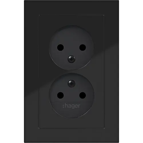 Hager Berker WAS5470BG wandcontactdoos 2-voudig zonder randaarde Safety Plus voor enkele inbouwdoos A1 nachtzwart glans