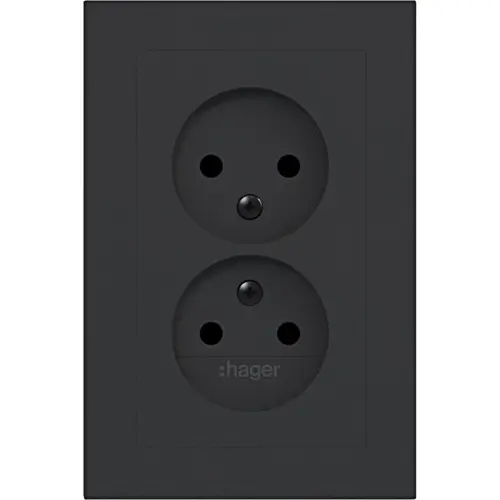 Hager Berker WAS5470BM wandcontactdoos 2-voudig zonder randaarde Safety Plus voor enkele inbouwdoos A1 nachtzwart mat