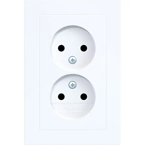 Hager Berker WAS5470WG wandcontactdoos 2-voudig zonder randaarde Safety Plus voor enkele inbouwdoos A1 lichtwit glans