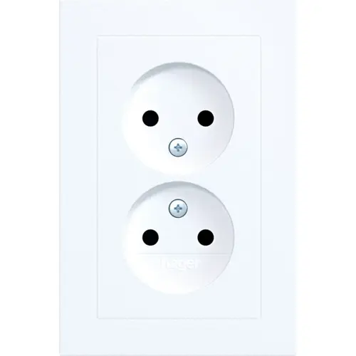 Hager Berker WAS5470WM wandcontactdoos 2-voudig zonder randaarde Safety Plus voor enkele inbouwdoos A1 lichtwit mat