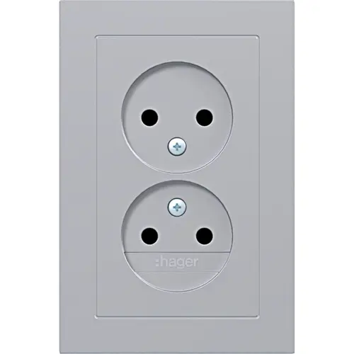 Hager Berker WAS5470TA wandcontactdoos 2-voudig zonder randaarde Safety Plus voor enkele inbouwdoos A1 titaan