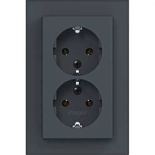 Hager Berker WAS2175AT wandcontactdoos 2-voudig randaarde voor enkele inbouwdoos A1 antraciet mat