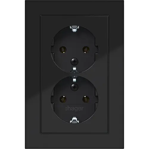 Hager Berker WAS2175BG wandcontactdoos 2-voudig randaarde voor enkele inbouwdoos A1 nachtzwart glans
