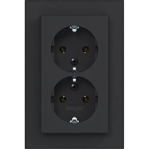 Hager Berker WAS2175BM wandcontactdoos 2-voudig randaarde voor enkele inbouwdoos A1 nachtzwart mat
