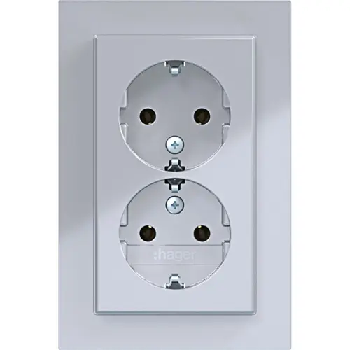 Hager Berker WAS2175TA wandcontactdoos 2-voudig randaarde voor enkele inbouwdoos A1 titaan