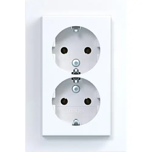 Hager Berker WAS2175WG wandcontactdoos 2-voudig randaarde voor enkele inbouwdoos A1 lichtwit glans