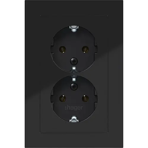Hager Berker WAS2170BG wandcontactdoos 2-voudig randaarde voor ovale 1,5 inbouwdoos A1 nachtzwart glans
