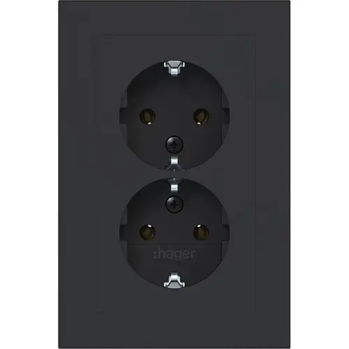 Hager Berker WAS2170BM wandcontactdoos 2-voudig randaarde voor ovale 1,5 inbouwdoos A1 nachtzwart mat