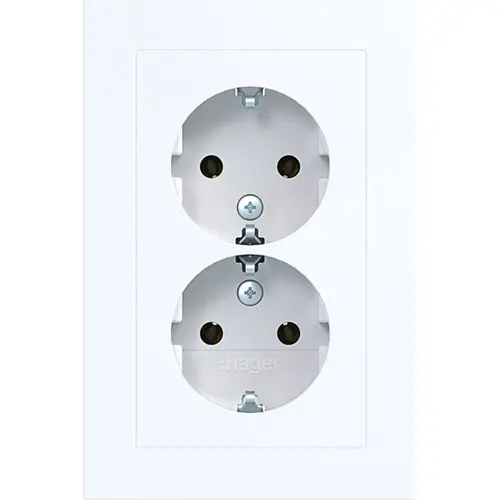 Hager Berker WAS2170WG wandcontactdoos 2-voudig randaarde voor ovale 1,5 inbouwdoos A1 lichtwit glans