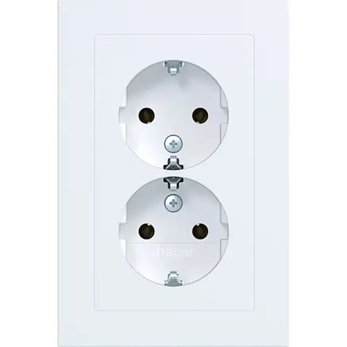 Hager Berker WAS2170WM wandcontactdoos 2-voudig randaarde voor ovale 1,5 inbouwdoos A1 lichtwit mat
