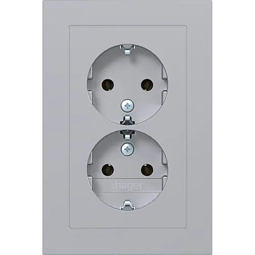 Hager Berker WAS2170TA wandcontactdoos 2-voudig randaarde voor ovale 1,5 inbouwdoos A1 titaan