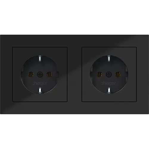 Hager Berker WAS2123BG wandcontactdoos 2-voudig randaarde voorbedraad voor duo-inbouwdoos A1 nachtzwart glans