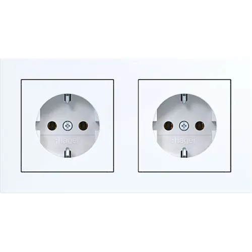 Hager Berker WAS2123WG wandcontactdoos 2-voudig randaarde voorbedraad voor duo-inbouwdoos A1 lichtwit glans