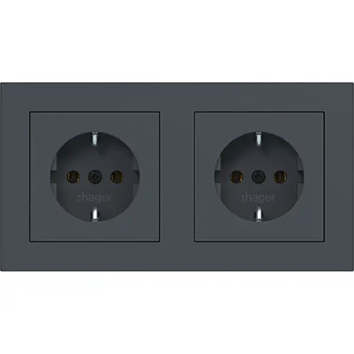 Hager Berker WAS2123AT wandcontactdoos 2-voudig met randaarde voorbedraad voor duo-inbouwdoos A1 antraciet mat