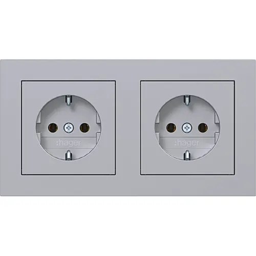 Hager Berker WAS2123TA wandcontactdoos 2-voudig randaarde voorbedraad voor duo-inbouwdoos A1 titaan