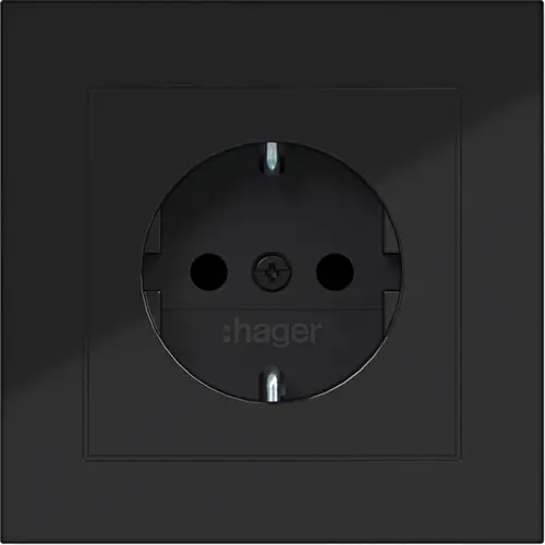 Hager Berker WAS1220BG wandcontactdoos randaarde Safety Plus voor afzonderlijke montage A1 nachtzwart glans