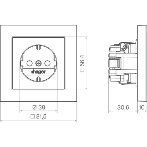 Hager Berker WAS1220TA wandcontactdoos randaarde Safety Plus voor afzonderlijke montage A1 titaan