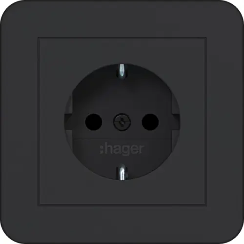 Hager Berker WAS1221BM wandcontactdoos randaarde Safety Plus voor afzonderlijke montage C1 nachtzwart mat