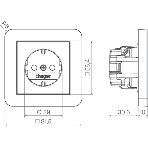 Hager Berker WAS1221BM wandcontactdoos randaarde Safety Plus voor afzonderlijke montage C1 nachtzwart mat