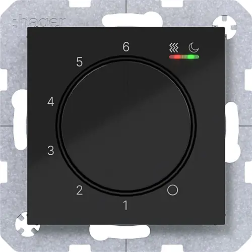 Hager Berker WAN5011BG kamerthermostaat verwarmen/koelen A1/A8/C1/C8 nachtzwart glans