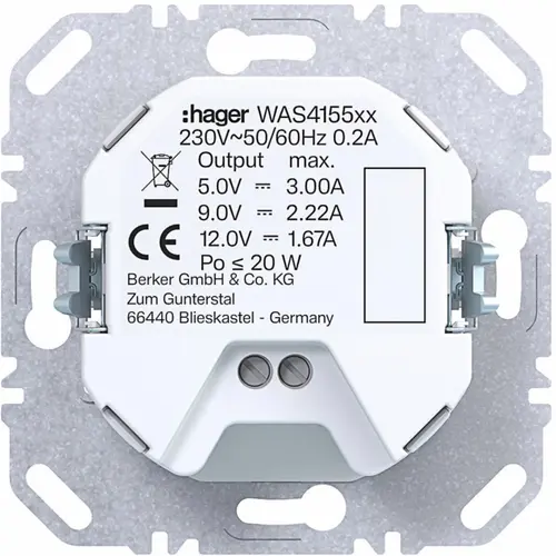 Hager Berker WAS4155WM USB-lader met 2x USB-C wit