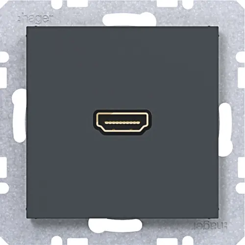 Hager Berker WAF4380AT HDMI-contactdoos met 90gr. stekkeraansluiting A1/A8/C1/C8 antraciet mat
