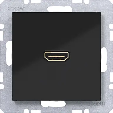 Hager Berker WAF4380BG HDMI-contactdoos met 90gr. stekkeraansluiting A1/A8/C1/C8 nachtzwart glans