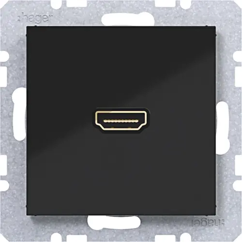 Hager Berker WAF4380BG HDMI-contactdoos met 90gr. stekkeraansluiting A1/A8/C1/C8 nachtzwart glans