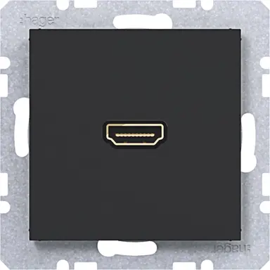 Hager Berker WAF4380BM HDMI-contactdoos met 90gr. stekkeraansluiting A1/A8/C1/C8 nachtzwart mat