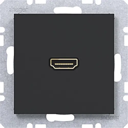 Hager Berker WAF4380BM HDMI-contactdoos met 90gr. stekkeraansluiting A1/A8/C1/C8 nachtzwart mat