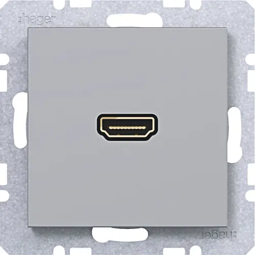 Hager Berker WAF4380TA HDMI-contactdoos met 90gr. stekkeraansluiting A1/A8/C1/C8 titaan