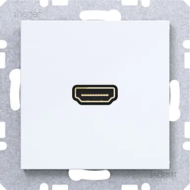 Hager Berker WAF4380WG HDMI-contactdoos met 90gr. stekkeraansluiting A1/A8/C1/C8 lichtwit glans