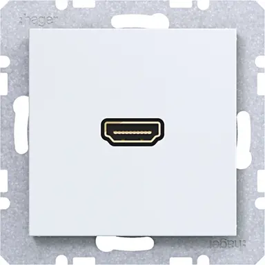 Hager Berker WAF4380WM HDMI-contactdoos met 90gr. stekkeraansluiting A1/A8/C1/C8 lichtwit mat