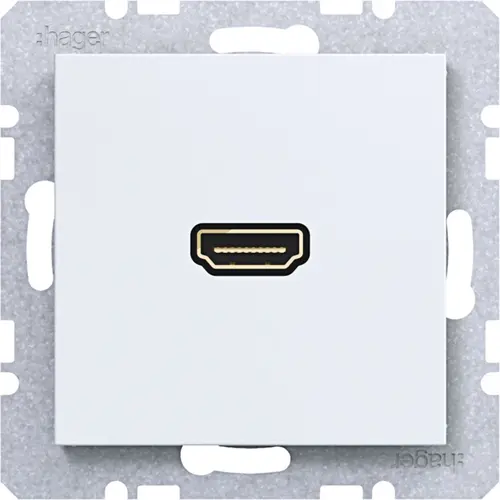 Hager Berker WAF4380WM HDMI-contactdoos met 90gr. stekkeraansluiting A1/A8/C1/C8 lichtwit mat