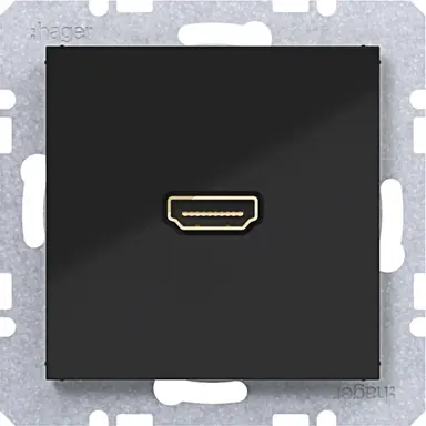 Hager Berker WAF4379BG HDMI-contactdoos met rechte HDMI-aansluiting A1/A8/C1/C8 nachtzwart glans